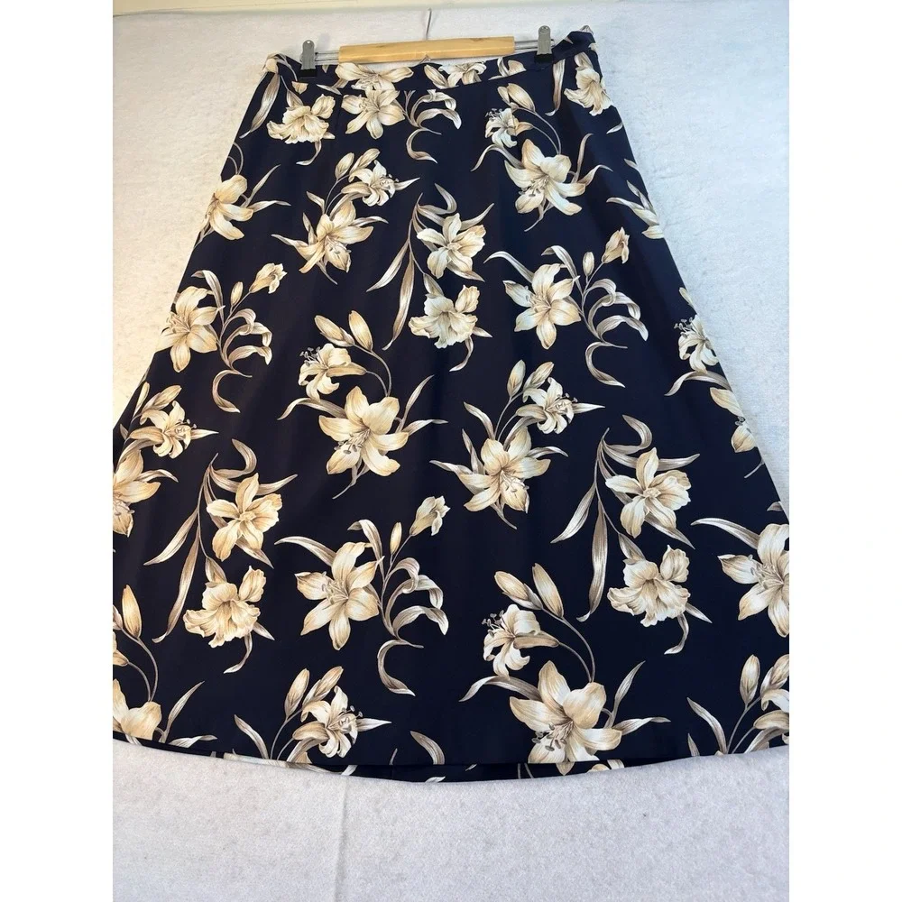 Jaclyn Smith Plus Size 20 Maxi Skirt Black & Cream Lily Side Zip Boho Office